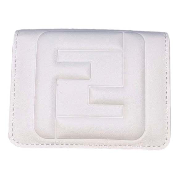 Fendi FF Cube Embossed Logo Bianco Ice White Leather - Picture 1 of 7